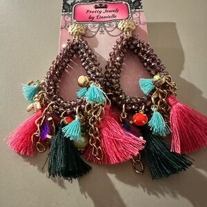 Multicolor Tassel Statement Earrings